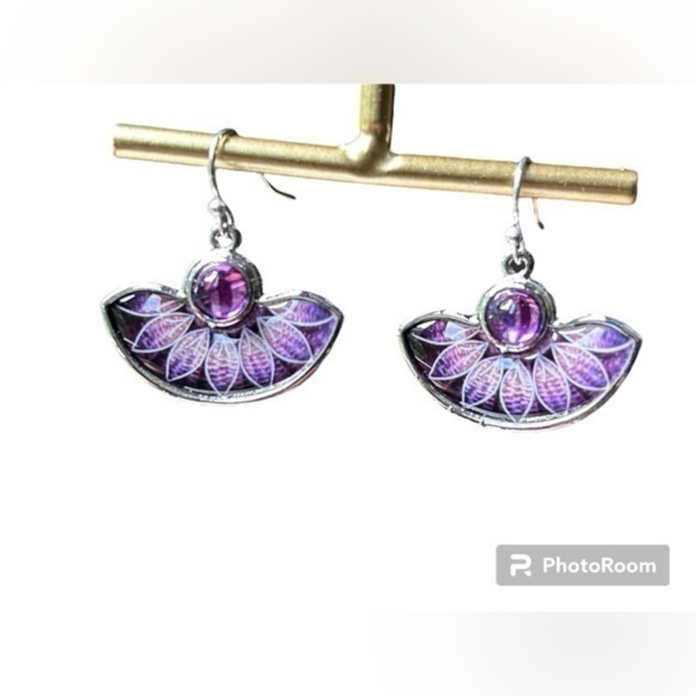 New Elegant Silver Purple Dangle Earrings